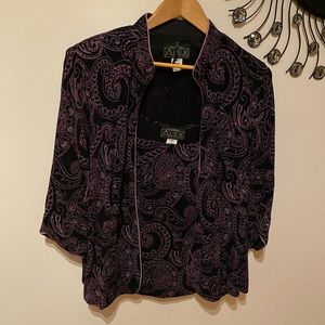 elegant sparkly pairing blazer jacket with shirt.